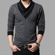 Load image into Gallery viewer, 2020 Fashion Brand Trend Slim Fit Long Sleeve T Shirt Men Patchwork Collar Tee V-Neck Men T-Shirt Cotton T Shirts Plus Size 4XL